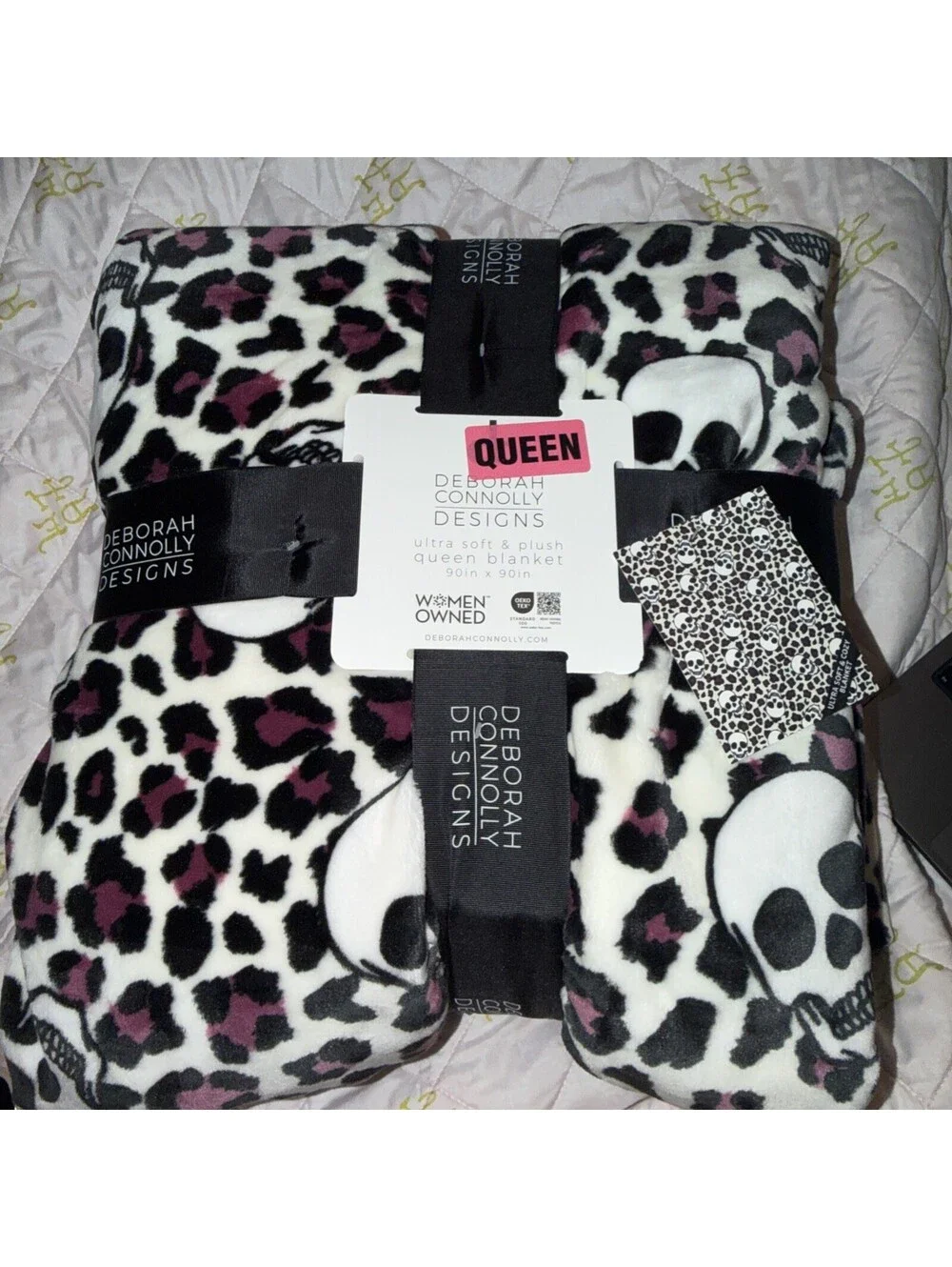 Deborah Connolly Designs Skull Purple Leopard  Print Queen Halloween Blanket